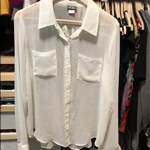 Button up white sheer long sleeve shirt